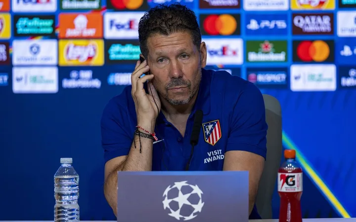 Diego Simeone durante la rueda de prensa del Atlético de Madrid.