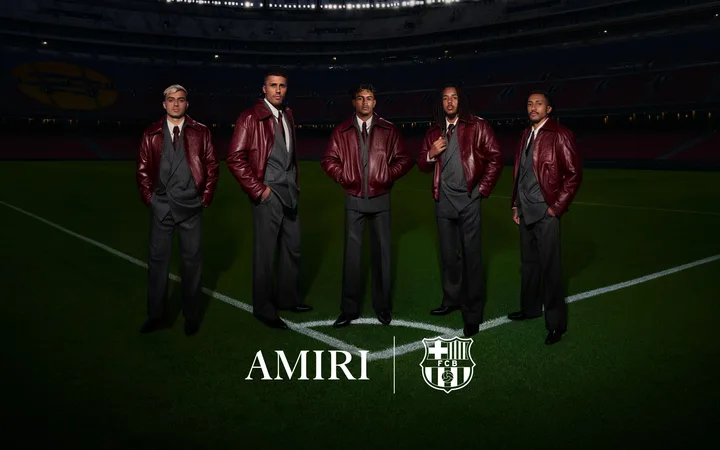 Jugadores del FC Barcelona presentan la colección de ropa formal de AMIRI.