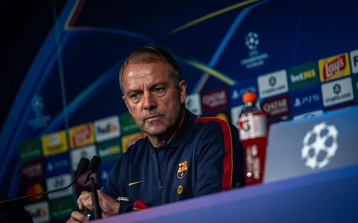 Hansi Flick durante una rueda de prensa de la Champions League.
