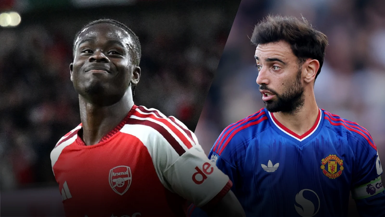 Bukayo Saka y Bruno Fernandes en el anuncio del calendario de la Premier.