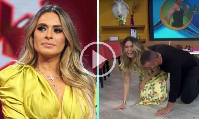 Video: Galilea sufre terrible caída y se le abre la falda en pleno programa