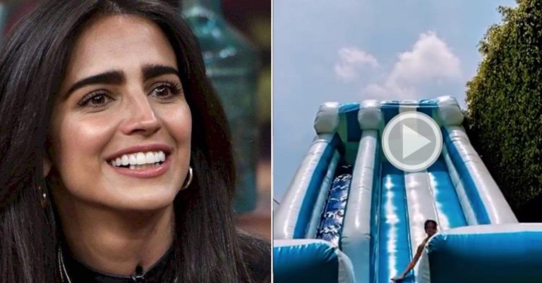 VIDEO: Bárbara de Regil sufre aparatosa caída mientras jugaba en un brincolín