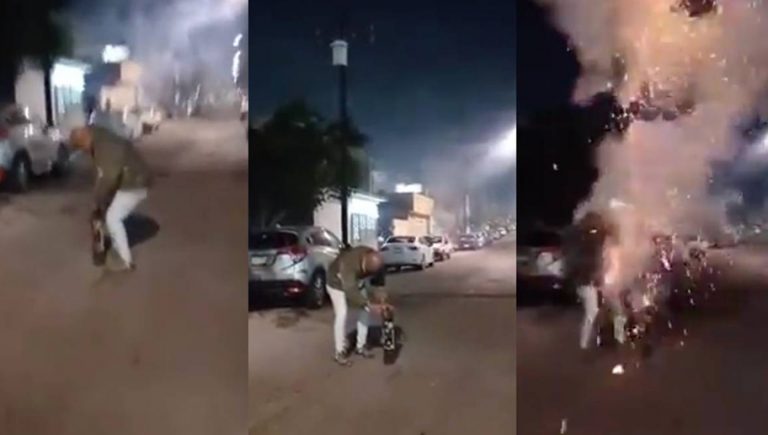 IMÁGENES FUERTES: Hombre queda gravemente herido tras explotarle cohete en la cara (VIDEO)