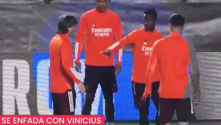 Video: Fuerte pisotón provoca bronca entre Modric y Vinicius en el último entrenamiento del Madrid previo a la Champions