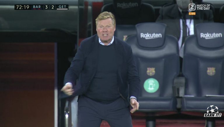 Video: Así fue el monumental enfado de Koeman con Mingueza