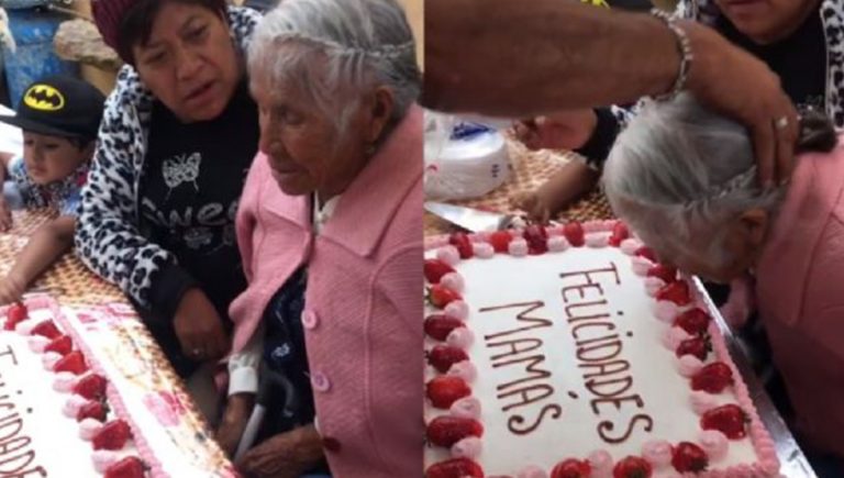 VIDEO: Empujan a abuelita a su pastel y causa indignación en redes sociales