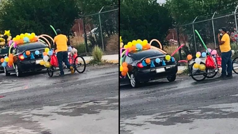 VIDEO: Abuelito adorna triciclo con globos para celebrar graduación de su nieta