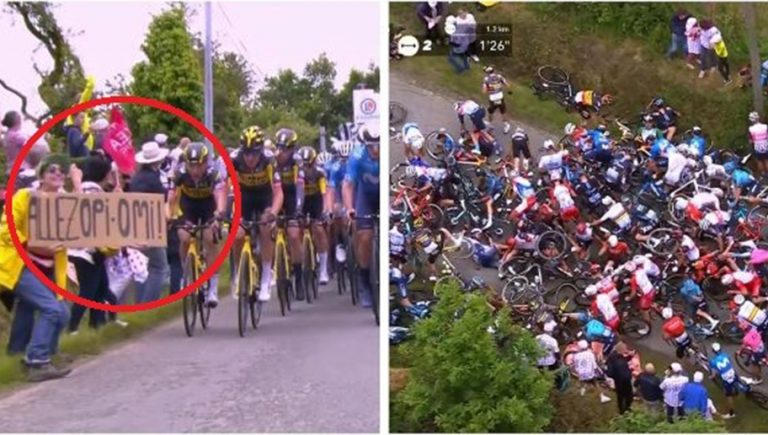 VIDEO VIRAL: Fanática provoca terrible caída masiva en el Tour de Francia 2021