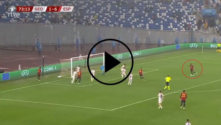Video: Lamine Yamal marca su primer gol con la selección de España