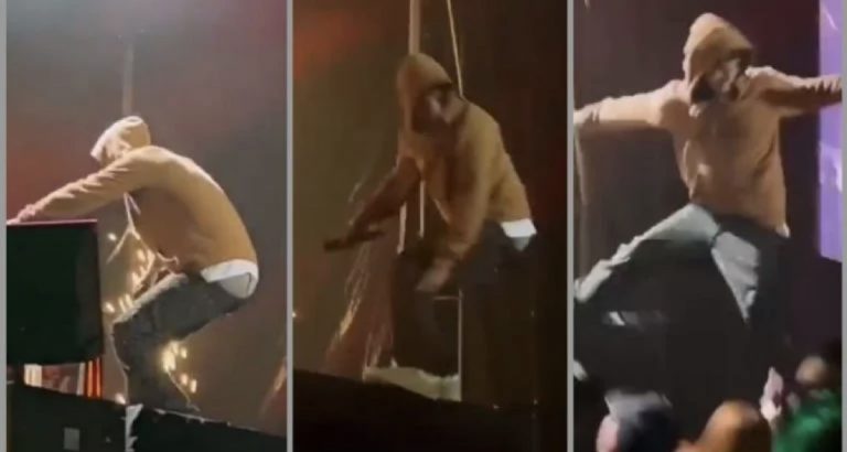 VIDEO: Natanael Cano cae del escenario por bailar de espaldas en pleno concierto